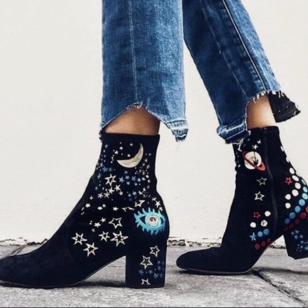 Valentino Garavani Couture Astro Celestial Galaxy Suede Ankle Boots